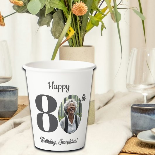 Bold 80th Birthday Party Photo Pappbecher