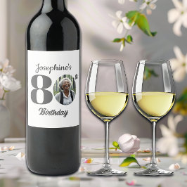 Bold 80th Birthday Party Photo Weinetikett