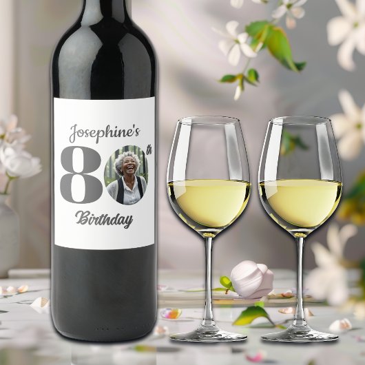 Bold 80th Birthday Party Photo Weinetikett