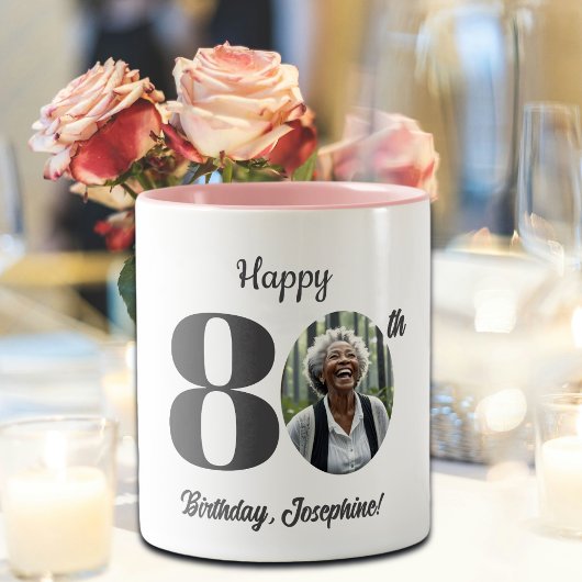 Bold 80th Birthday Photo Zweifarbige Tasse