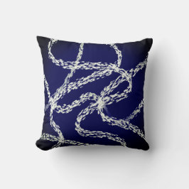 bold abstract art white lines on dark blue kissen