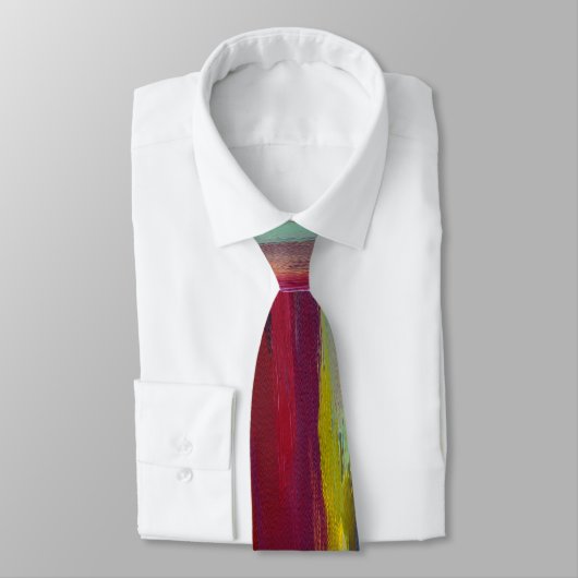 Bold Abstract Brushstroke Tie – Red, Yellow & Teal Krawatte (Gebunden)