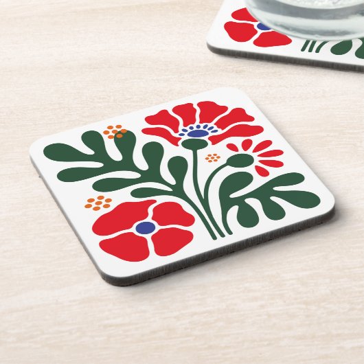 Bold Abstract Floral Coaster with Poppy Motif Getränkeuntersetzer (Linke Seite)