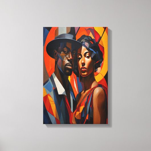 Bold Abstrakt Cubism Couple Portrait - Moderne Kun Leinwanddruck (Vorderseite)