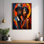 Bold Abstrakt Cubism Couple Portrait - Moderne Kun Poster