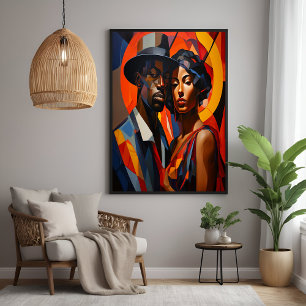 Bold Abstrakt Cubism Couple Portrait - Moderne Kun Poster