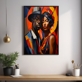 Bold Abstrakt Cubism Couple Portrait - Moderne Kun Poster
