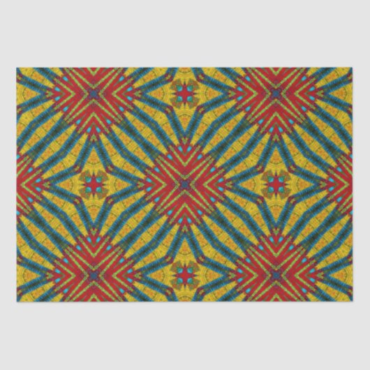 Bold Abstrakt Hippie Red Yellow Blue Ethnic Tribal Seidenpapier (Vorderseite)