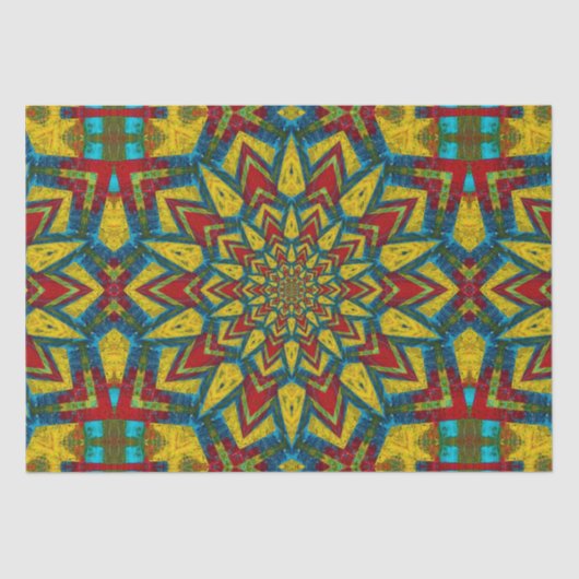 Bold Abstrakt Hippie Red Yellow Blue Ethnic Tribal Seidenpapier (Vorderseite)