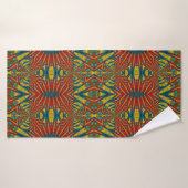 Bold Abstrakt Hippie Red Yellow Blue Ethnic Trippy Badehandtuch (Badehandtuch)