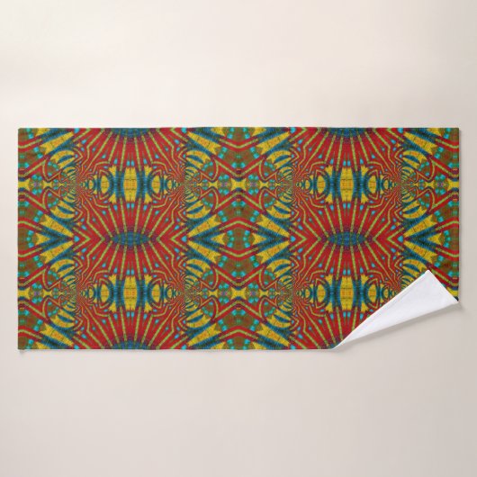 Bold Abstrakt Hippie Red Yellow Blue Ethnic Trippy Badehandtuch (Badehandtuch)