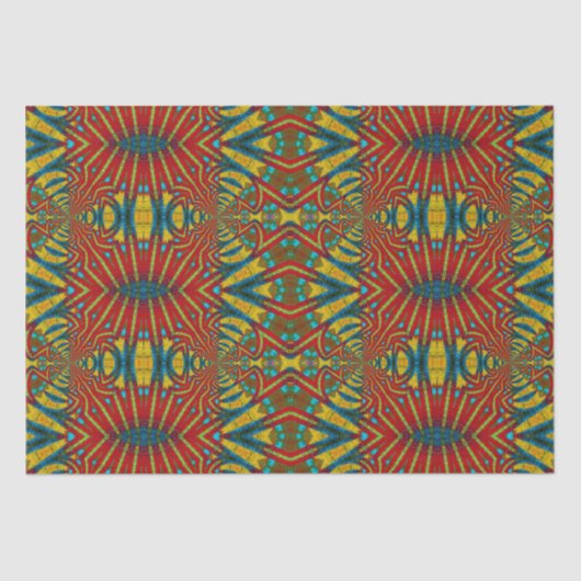 Bold Abstrakt Hippie Red Yellow Blue Ethnic Trippy Seidenpapier (Vorderseite)