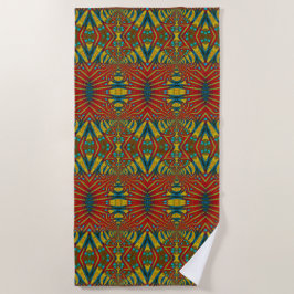 Bold Abstrakt Hippie Red Yellow Blue Ethnic Trippy Strandtuch