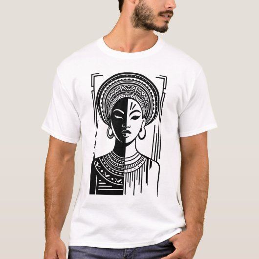 Bold African Queen Tribal Line Art T-Shirt (Vorderseite)