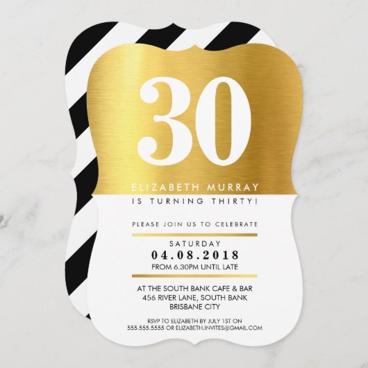 BOLD AGE NUMBER coole Imitate Goldfolie 30. INVITE Einladung (Vorne/Hinten)
