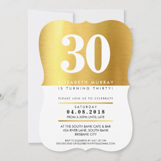 BOLD AGE NUMBER coole Imitate Goldfolie 30. INVITE Einladung (Vorderseite)