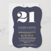 BOLD AGE NUMBER minimal marine white 21. INVITE Einladung (Vorderseite)