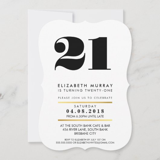 BOLD AGE NUMBER minimal schwarz & marmor 21. INVIT Einladung (Vorderseite)
