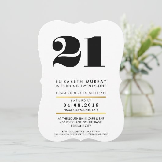 BOLD AGE NUMBER minimal schwarz & marmor 21. INVIT Einladung (Stehend Vorderseite)