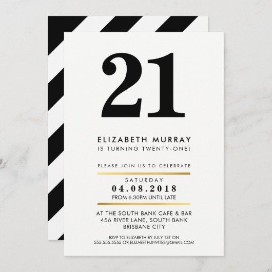 BOLD AGE NUMBER minimal Schwarz-weiß 21. INVITE Einladung (Vorne/Hinten)