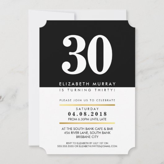 BOLD AGE NUMBER Minimum Schwarz-weiß 30 TH INVITE Einladung (Vorderseite)