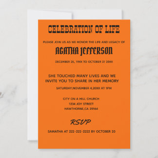 Bold Amber Celebration of Life Invitation Einladung