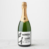 BOLD AMPERSAND Grunge Schwarz-weiße Hochzeit Schaumweinetikett (Vorderseite)