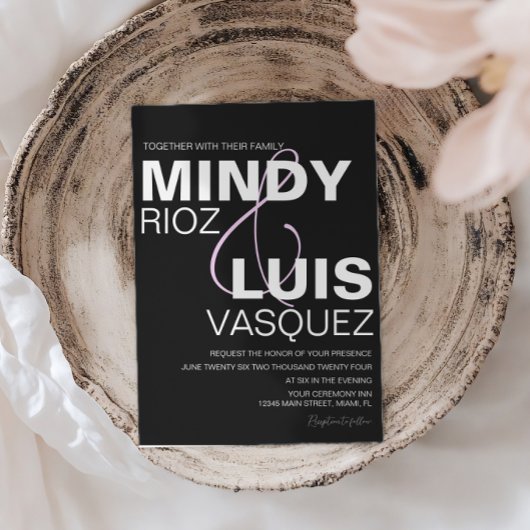 BOLD AMPERSAND Script Black Pink Wedding Einladung