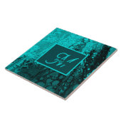 Bold Aqua Aquamarin Marble Monogram Fliese (Seite)