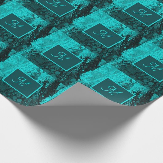 Bold Aqua Aquamarin Marble Monogram Geschenkpapier (Ecke)