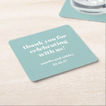 Bold Aqua Blue Retro Custom Wedding Danke Rechteckiger Pappuntersetzer<br><div class="desc">Fügen Sie mit diesen personalisierten Dankeschön-Untersetzer Ihrer Hochzeitsfeier oder Sonderveranstaltung eine durchdachte Touch hinzu! Diese Untersetzer mit einem modernen und minimalistischen Design in sanftem Aquablau mit eleganter weißer Typografie sind eine stilvolle Art, Ihre Gäste zu schätzen. Sie sind mit den Namen des Paares und dem Hochzeitsdatum individuell einstellbar und machen...</div>