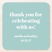 Bold Aqua Blue Retro Custom Wedding Danke Rechteckiger Pappuntersetzer (Vorderseite)