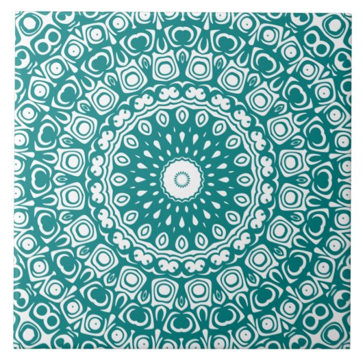 Bold Aquamarin Mandala Pattern Fliese (Vorderseite)