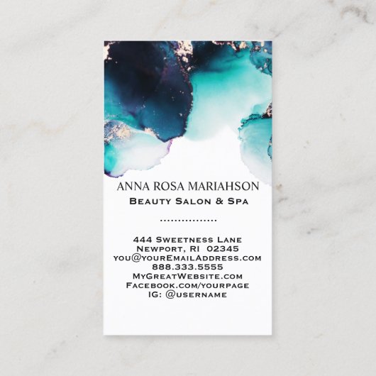 *~* BOLD AQUAMARIN QR CODE Yummy Gold Fett AP29 Visitenkarte (Rückseite)