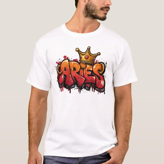 Bold Aries Zodiac Graffiti Airbrush mit Crown T-Shirt (Vorderseite)