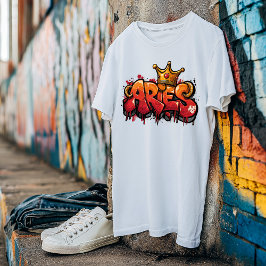 Bold Aries Zodiac Graffiti Airbrush mit Crown T-Shirt