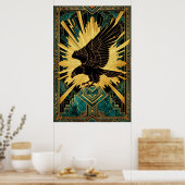 Bold Art Deco Eagle Flight Gold & Black Poster (Küche)