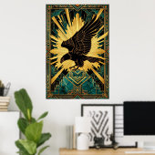 Bold Art Deco Eagle Flight Gold & Black Poster (Heimbüro)