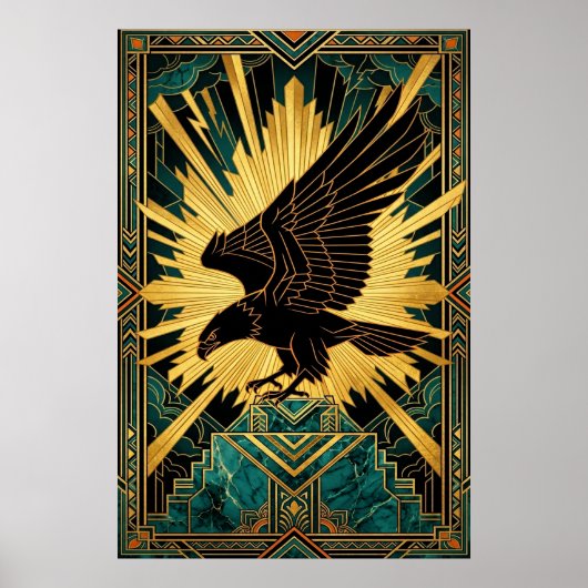 Bold Art Deco Eagle Flight Gold & Black Poster (Vorne)