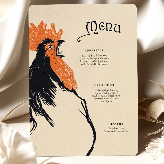Bold Art Nouveau Rooster Menu Card Einladung