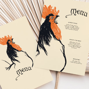 Bold Art Nouveau Rooster Menu Card Einladung