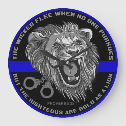 Bold As a Lion Thin Blue Line Clock Große Wanduhr (Vorderseite)