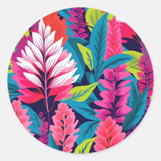 Bold Astilbe Floral Pop Art Pattern Runder Aufkleber (Vorderseite)