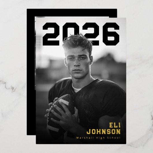 Bold Athletic Graduation PhotoPop Folieneinladung (Vorderseite/Rückseite)