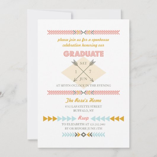 Bold Aztec Tribal Foto Graduation Party Einladung (Rückseite)