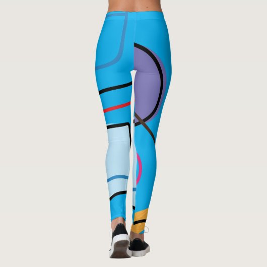 Bold Azure Blue Abstrakt Print Leggings (Rückseite)