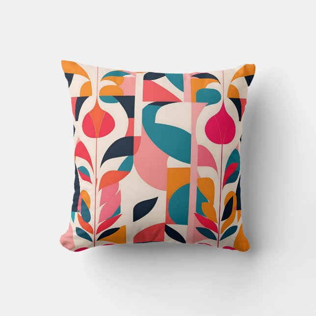 Bold Bauhaus Florals: Vibrant geometrisches Design Kissen (Vorderseite)