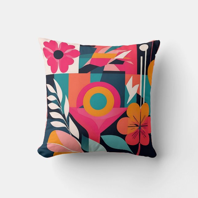 Bold Bauhaus Florals: Vibrant geometrisches Design Kissen (Vorderseite)