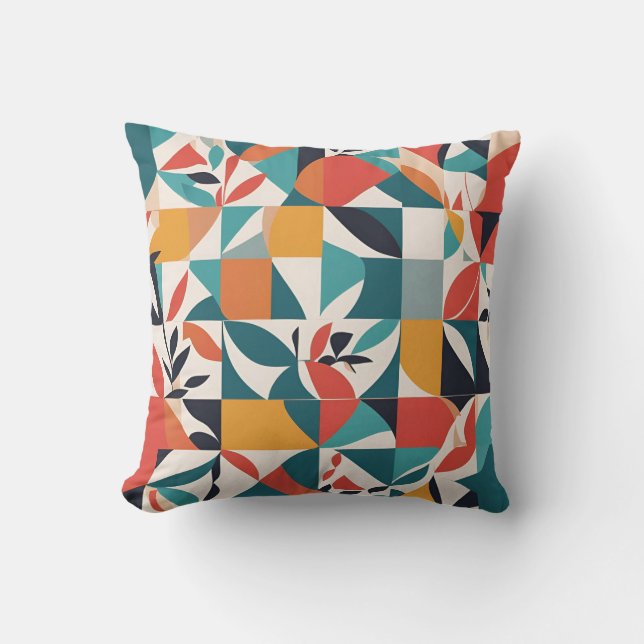 Bold Bauhaus Florals: Vibrant geometrisches Design Kissen (Vorderseite)