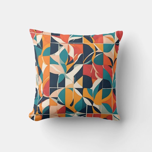 Bold Bauhaus Florals: Vibrant geometrisches Design Kissen (Vorderseite)